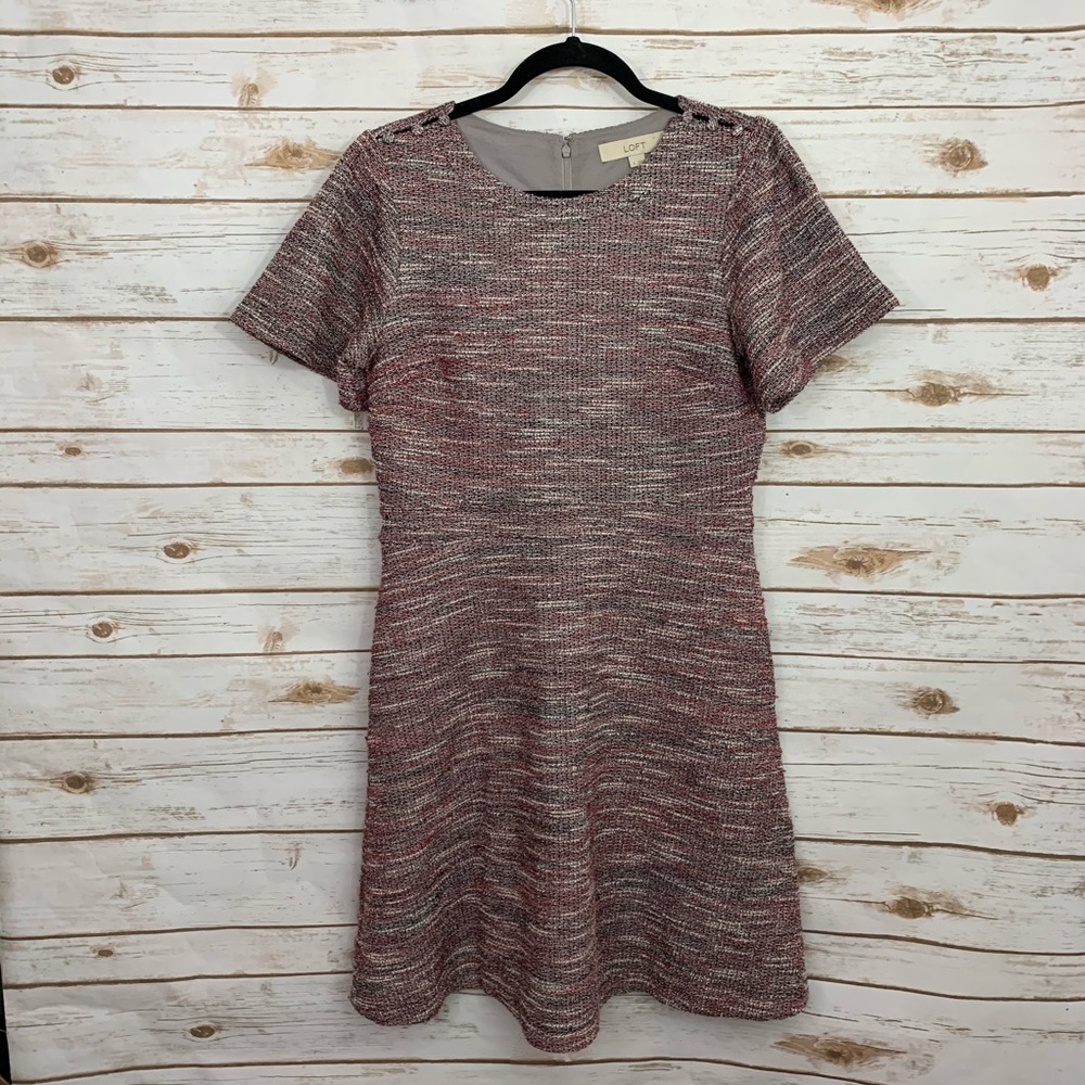Loft Pink Space Dye Fit and Flare Career Dress